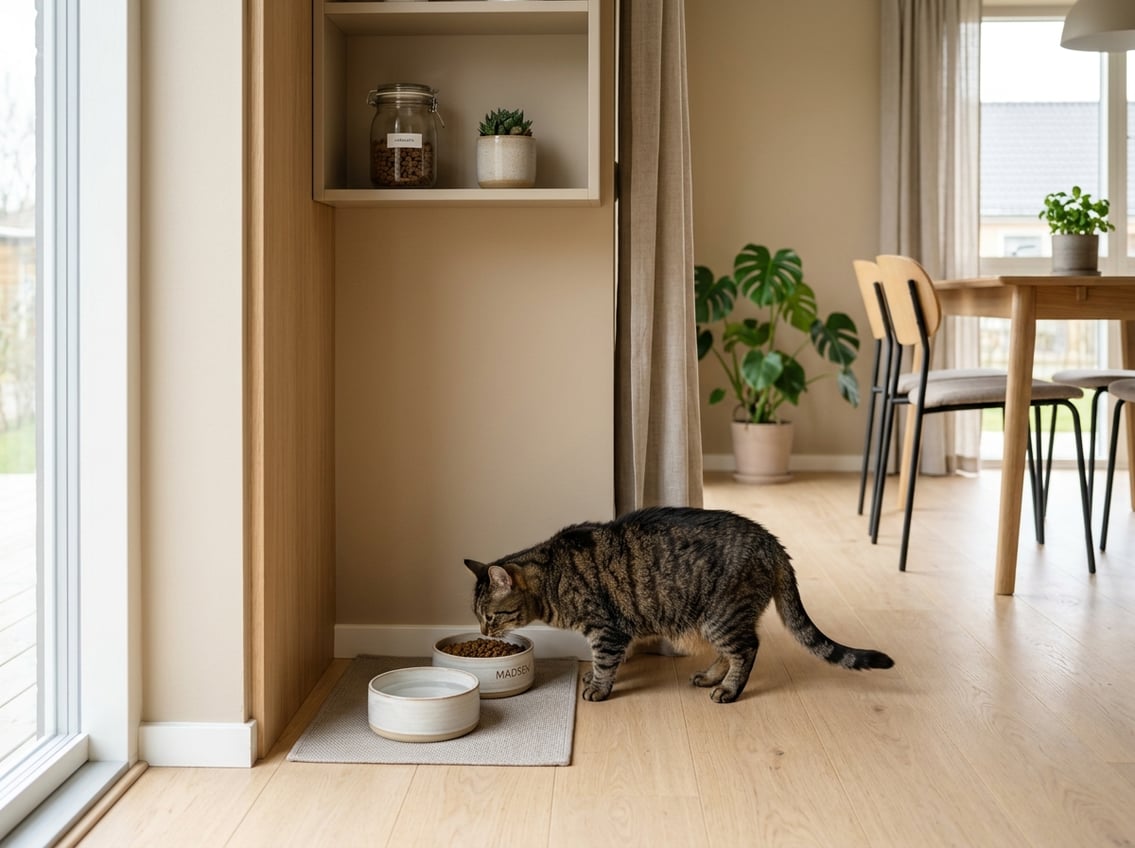 Giv kattens foderplads en fast plads i hjemmet