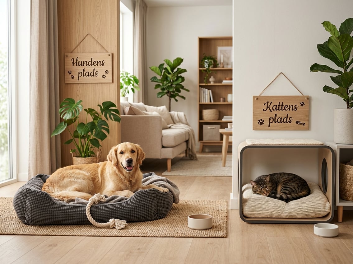 Giv hund og kat deres egen plads med et personligt skilt
